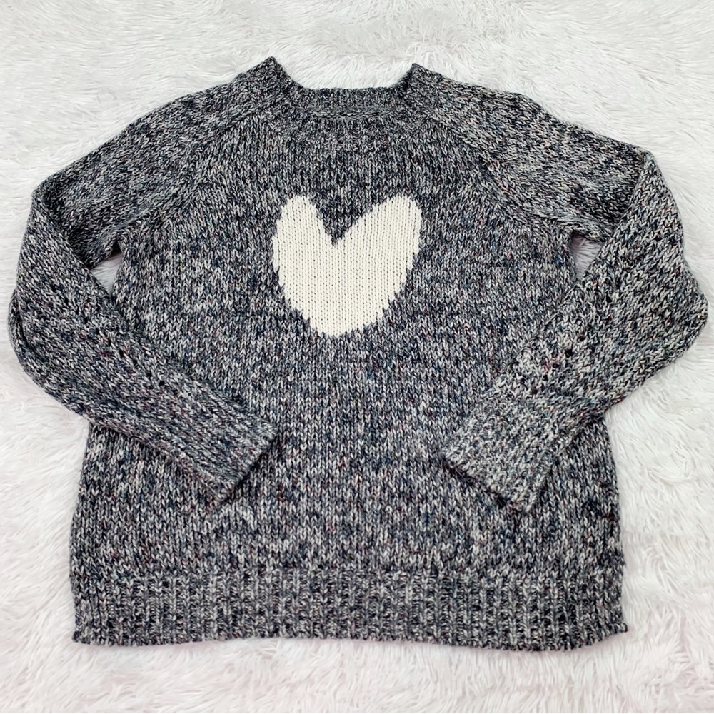 Loft long sleeve crew neck heart marled pullover sweater raglan sleeve